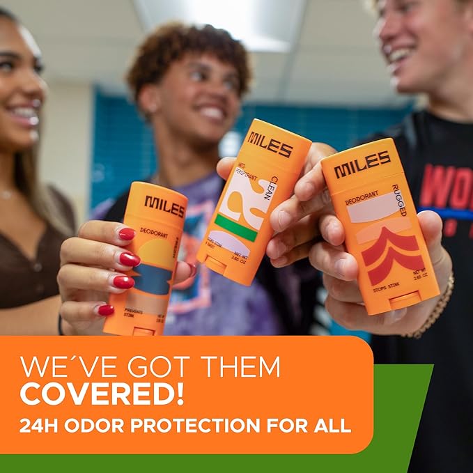 Miles Kids Deodorant for Boys and Girls - Aluminum Free Deodorant for Kids and Teens, Natural, Hypoallergenic, Made in USA - Clean Scent, 1-Pack