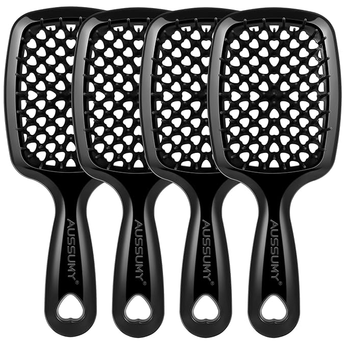 4 Pack Vented Detangling Hair Brush - Detangler Hairbrush with Soft Bristles for Effortless Tangle Free - Ideal for Wet Dry or Curly Damaged Hair for Women Men Kids