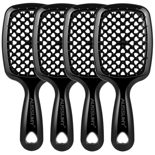 4 Pack Vented Detangling Hair Brush - Detangler Hairbrush with Soft Bristles for Effortless Tangle Free - Ideal for Wet Dry or Curly Damaged Hair for Women Men Kids