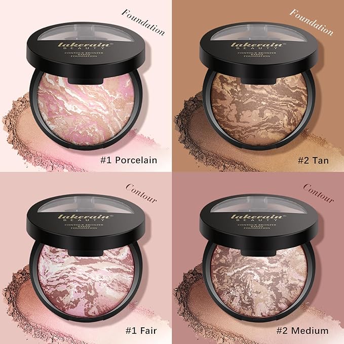 Baked Powder Foundation Makeup, Brighten Color Correcting Foundation Make up, Foundation for Mature Skin, Face Powder for Women, Full Coverage, Natural Finish & Easy to Use #02