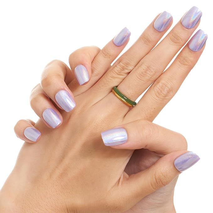 GLAMERMAID Laser Purple Press on Nails Extra Short Square, Fake Nails Glossy Full Cover Glue on Nails with Design Glue on Nail Reusable Acrylic False Nails Manicure Kits for Women