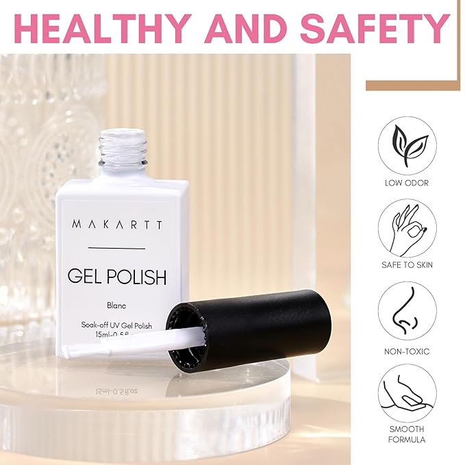 Makartt White Gel Nail Polish 15ml, Soak Off Blanc Gel for UV LED Light, DIY Nail Art, Manicure Designs, Salon & Home Use, Long Lasting and Easy Application
