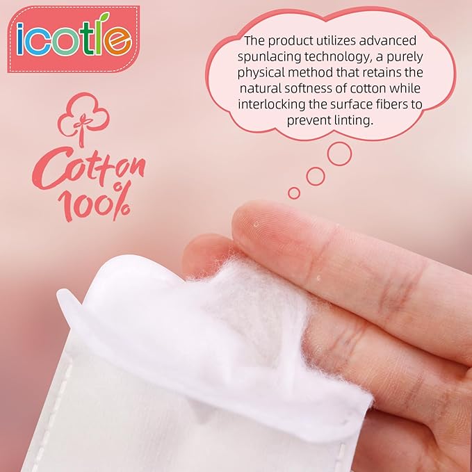 200-Count Eye Cotton Pads 100% Cotton Ultra Soft Square Cotton Pads, Spunlace Purely Physical Technology, Makeup Remover Pads for Facial Cleansing on All Skin Types