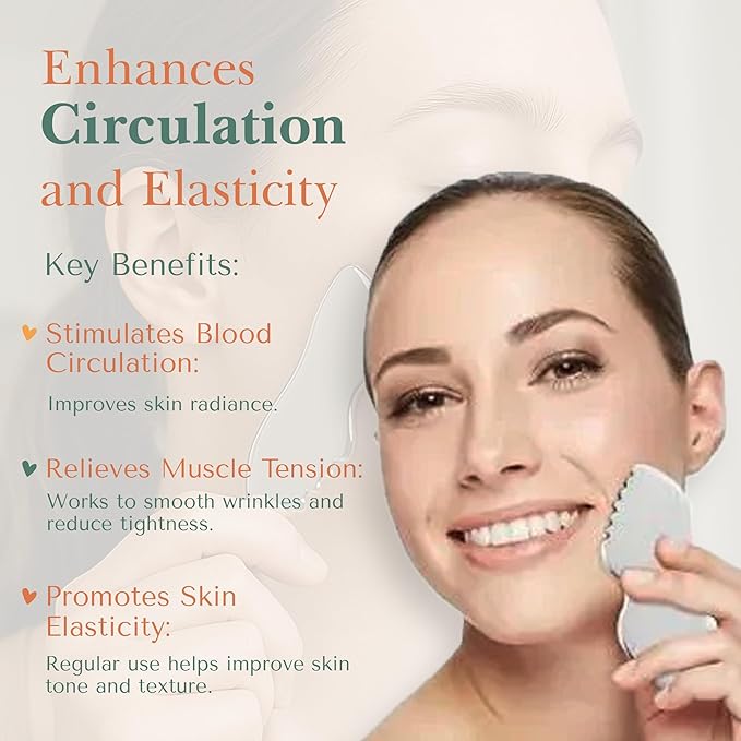 Gua Sha Massage Tool | Stainless Steel Face & Body Scraper for Skin Care, Muscle Relief, Circulation & Lymphatic Drainage | Traditional Chinese Massage Stone | 3.3 Inch