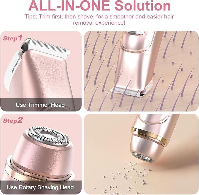 Electric Bikini Trimmer for Women - Dermave Bikini Shaver, Waterproof Dual Head Shaver (Pink)