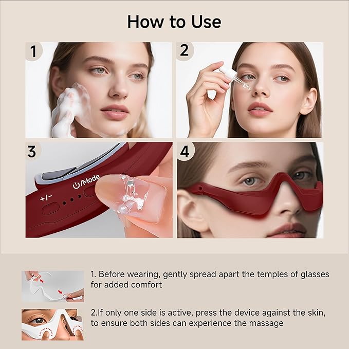 Under-Eye Red Light Therapy Device with Microcurren, 3D Contour Eye Massager for Dark Circles, Eye Bags & Wrinkles, Rechargeable Under Eye Treatment Device for Puffiness and Fine Lines