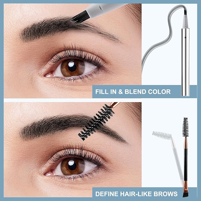 Boobeen 2PCS Wild Liquid Brow Pen, Microblading Natural Eyebrow Pencil with Spiral Brush, Ultra-Precise Tips for Hair-Like Makeup with Brush, Waterproof & Lasts All Day