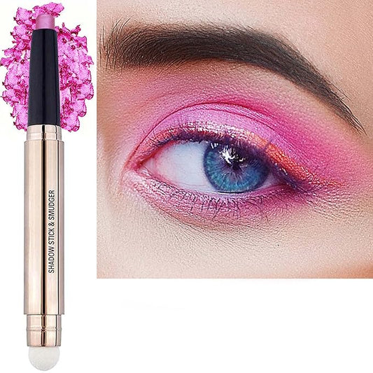 2 in 1 Pink Eyeshadow Stick, Cream Smooth Shimmer Hot Pink Eyeshadow Pencil, Hypoallergenic Waterproof Long Lasting Multi-Dimensional Eye Shadow Highlighter Stick Makeup Eyeliner Pen