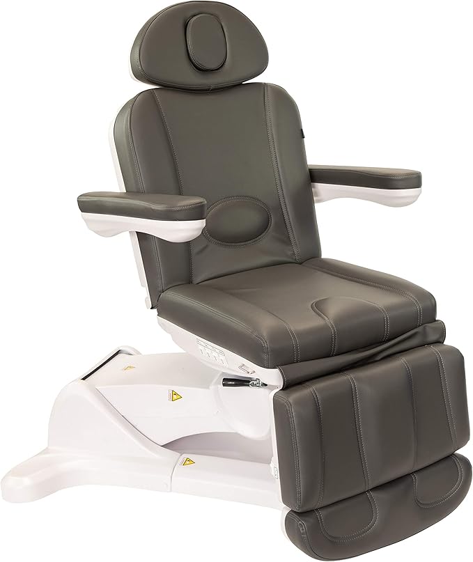Professional Facial, Massage, and Medi Spa Exam Chair for Esthetician - All-Electric 4-Motor Procedure Table with 240° Swivel and Adjustable Headrest - 440lb Capacity, (Grey)