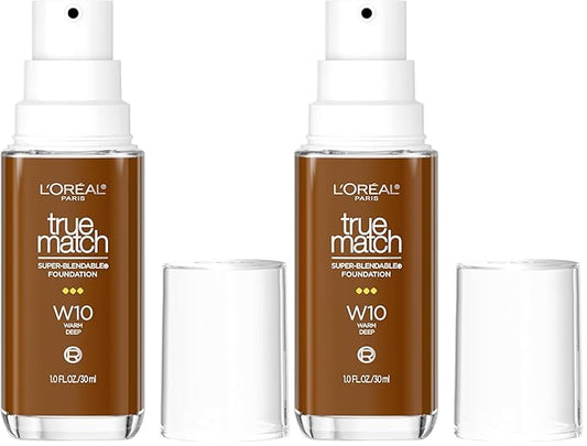 L’Oréal Paris True Match Super-Blendable Foundation, Medium Coverage Liquid Foundation Makeup with SPF 17, W10, Deep, 1 Fl Oz (Pack of 2)