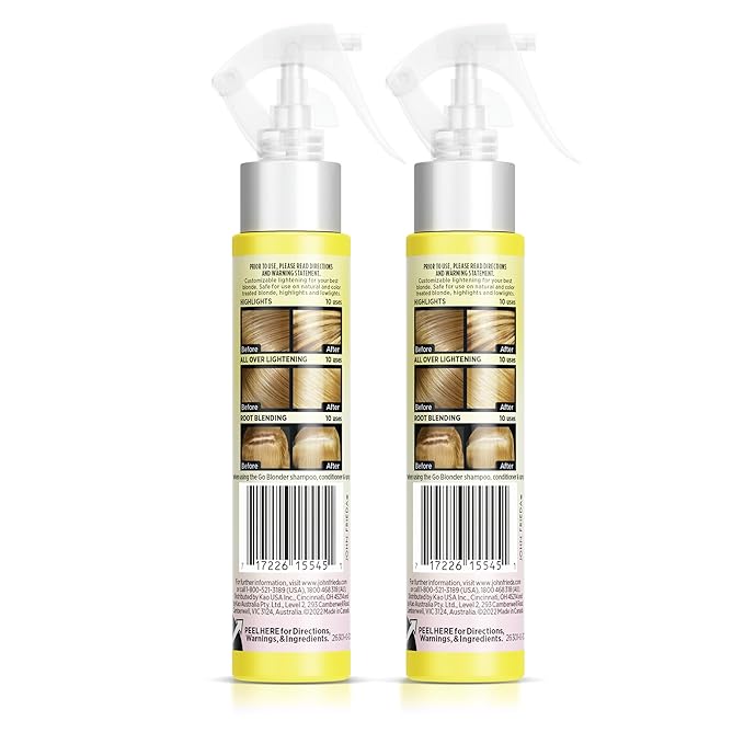 John Frieda Go Blonder Lightening Spray, Gradually Lightens Blonde Color, For Natural or Color-Treated Hair, Formulated with a Citrus Bontanical Blend, Paraben Free, 3.5 Oz, Pack of 2