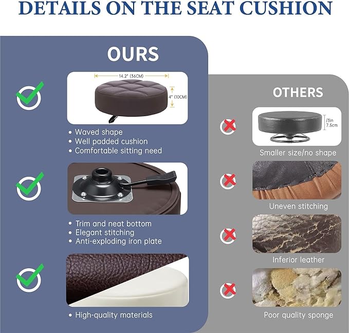 Kaleurrier Adjustable Rolling Stool for Salon: Heavy Duty Swivel Chair with Wheels for Hairdresser Esthetician Lash Tech - Spa Home Office Kitchen Dental Tattoo Shop Use - Seat Height 22”-30” - Brown