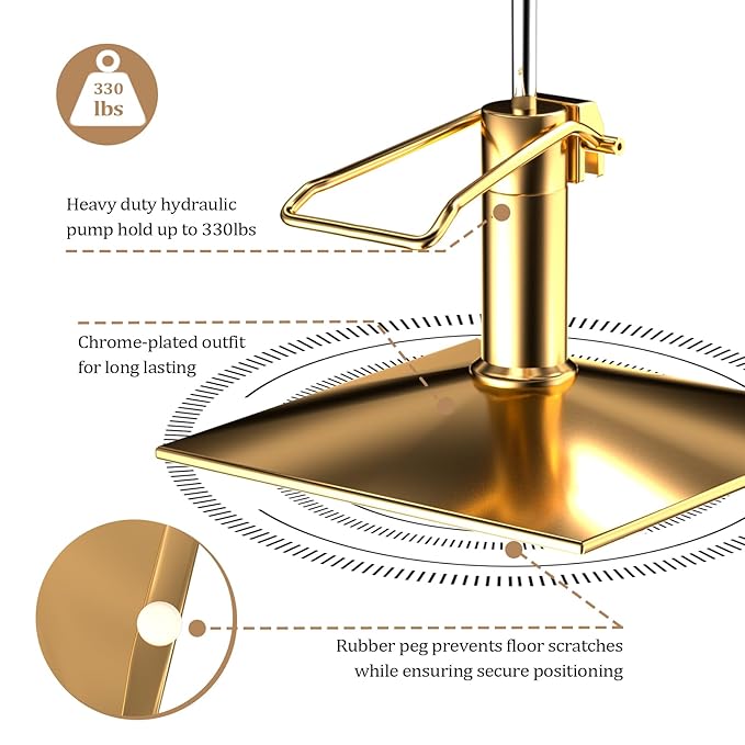 mefeir Black and Gold Barber Chair Hair Salon Chair with Heavy Duty Hydraulic Pump, Square Base, Stainless Steel Footrest,Styling Chair for Beauty Spa Hairdressing Braiding