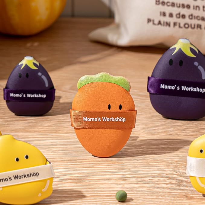 Momo’s Workshop Carrot Makeup Sponge – Dual-Use PU Beauty Sponge with Lychee Leather Handle, 16mm Hydrophilic Sponge for Foundation Coverage, Dry/Wet Application,2pcs with Case