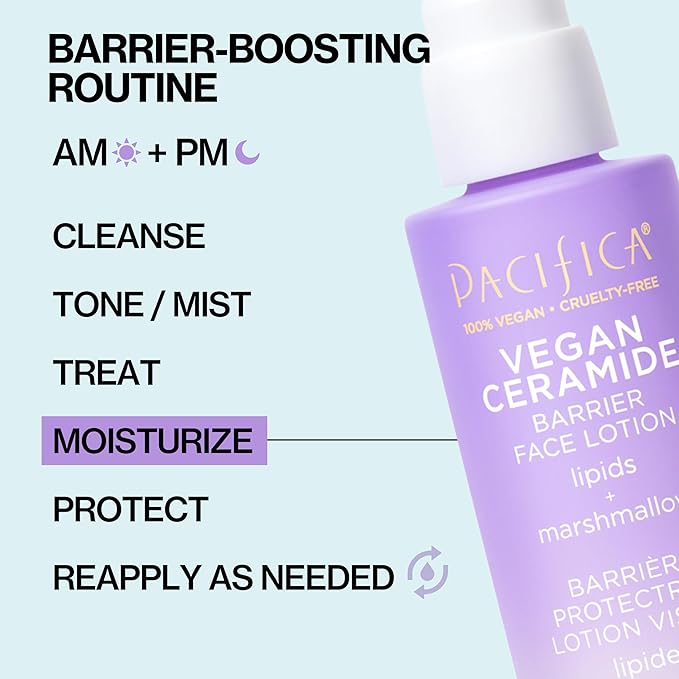 Pacifica Face Moisturizer - Vegan Ceramide Barrier Repair Face Lotion, Hydrating, For Dry Skin, Dermatologist Tested, Safe for Sensitive Skin, Fragrance Free, Vegan + Cruelty Free