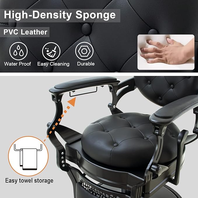 Barber Chair Hair Salon Chair,Heavy Duty 700 LBS, for Hair Stylist Barber Beauty Tattoo Massage(Black Round)