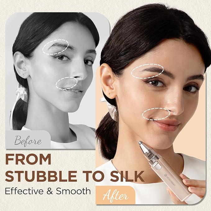 Rechargeable Facial Hair Remover for Women: 2 in 1 Electric Eyebrow and Facial Hair Remover - Suitable for Middle-aged Women’s Eyebrow, Chin, and Cheek Trimming - with Built-in LED Light (Gold)