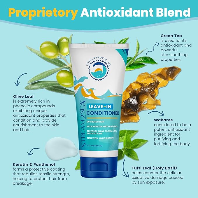 Stream2Sea Travel Size Sulfate Free Leave-In Hair Conditioner with Sun Protection, 1oz Each, Pack of 3