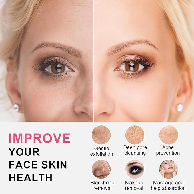 Facial Cleansing Brush, Waterproof Dual-Rotation Face Scrubber Exfoliator with 3 Brush Heads and 2 Adjustable Speeds, Rechargeable Exfoliating Face Brushes for Cleansing and Skin Care (Pink)