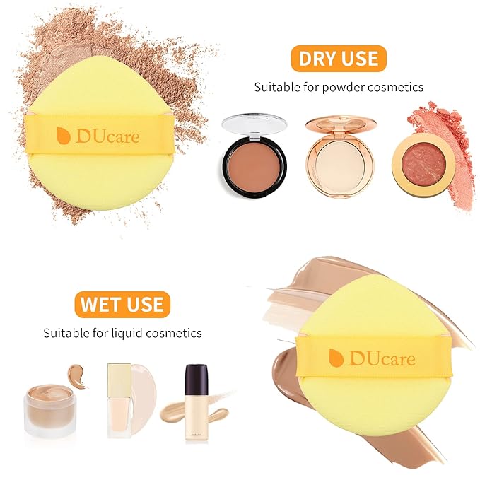 DUcare Foundation Brush with Makeup Sponges Puff Flat Top Kabuki Brush for Liquid Blending Mineral Powder Buffing Stippling