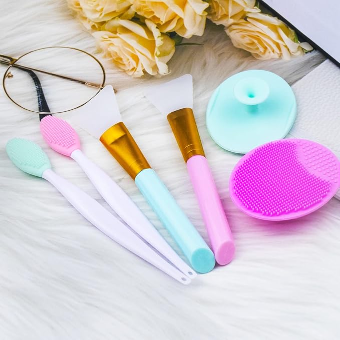 6 PCS Silicone Face Scrubber Brush Set, 2pcs Lip Scrub Brush, 2PCS Face Cleansing Brush Silicone Face Exfoliator Tool, 2pcs Facial Applicator Brush for Women Men