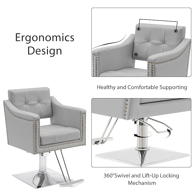 BarberPub Salon Chair for Hair Stylist Hydraulic Barber Styling Chair, Beauty Spa Equipment 8813 (6" Seat Height Adjustment) (Grey)