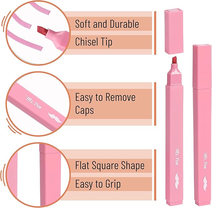 Mr. Pen- Aesthetic Highlighters, 8 pcs, Chisel Tip, Assorted Colors, No Bleed Bible Highlighter Pastel