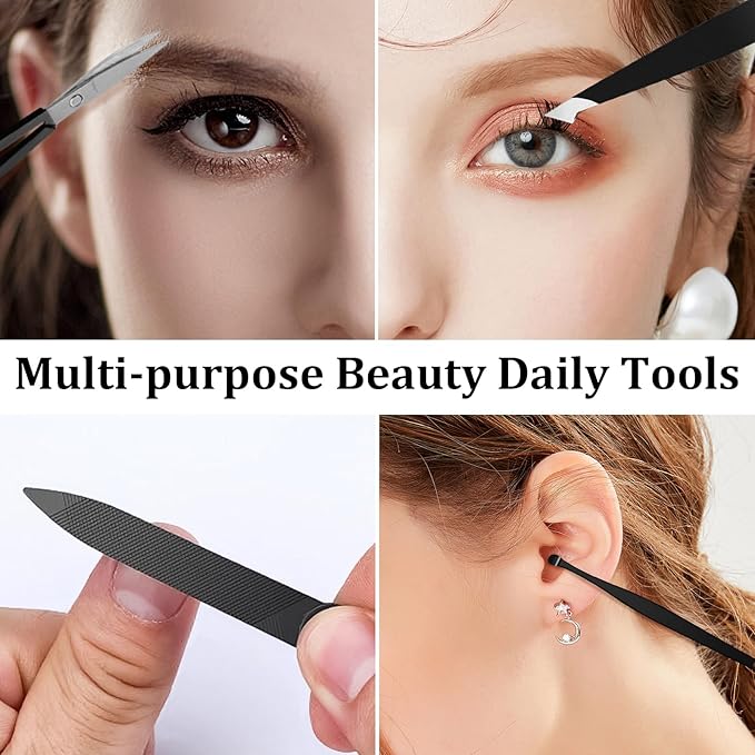 Tweezers Set and Nail Clippers 8Pcs Precision No Gaps Eyebrow Tweezer Kit for Facial Hair Men & Women Travel Tweezers with Leather Case (Black/Red)