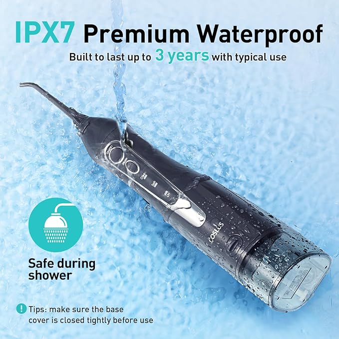 COSLUS Water Dental Flosser Teeth Pick: Portable Cordless Oral Irrigator 300ML Rechargeable Travel Irrigation Cleaner IPX7 Waterproof Electric Flossing Machine for Teeth Cleaning C20(F5020E) Grey