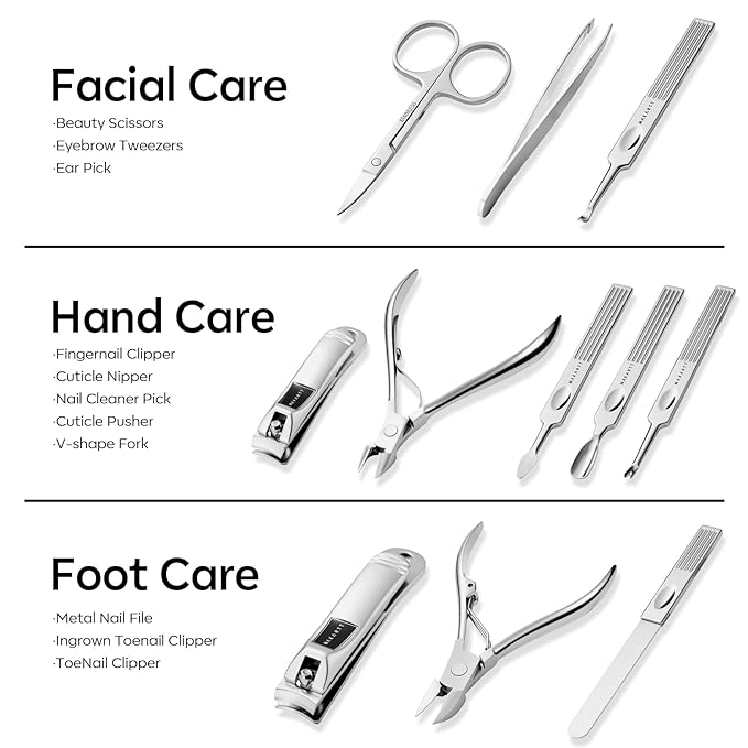 Makartt Manicure Kit for Women: Travel Manicure Pedicure Kit- 11 pcs Stainless Steel Women Men Fingernail Grooming Tool with Portable Rosy Gold Leather Case