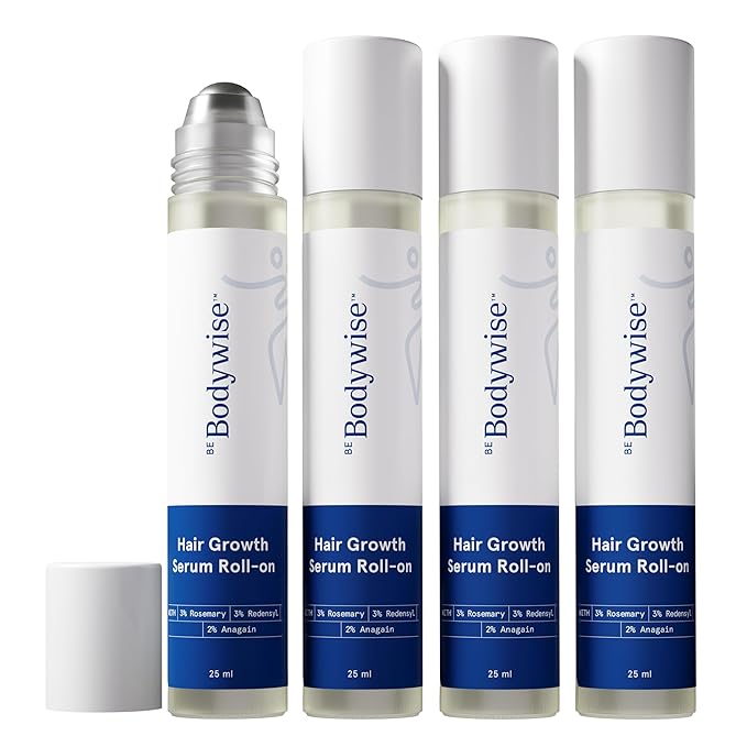 Be Bodywise 3% Redensyl & Rosemary Hair Growth Serum (Roll On) | Pack of 4 |with 2% Anagain | Thicker & Stronger Hair | Prevents Hairfall & Stimulates Hair Follicles | For All Hair Types | 100ml