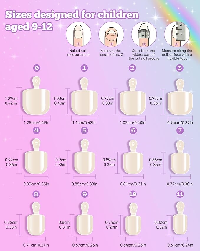 krofaue 240Pcs Kids Press on Nails with Handle - Short Fake Nails for Girls 12 Sizes Soft Gel Nail Tips for Safe & Fun DIY Nail Tips Art for Children 9-12(Nature)