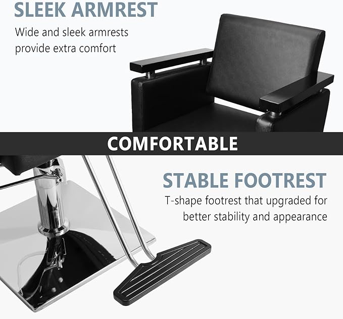 OmySalon Hydraulic Styling Chair for Hair Salon, Modern Hairdressing Barber Chair w/Square Base & Footrest, 360 Degrees Swivel, Beauty Spa Equipment