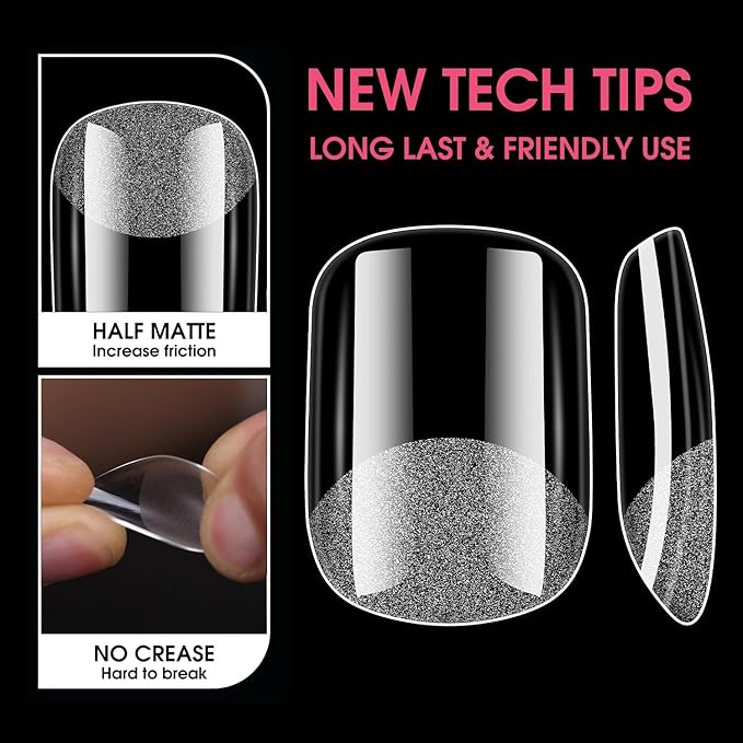 Short Square Soft Gel Nail Tips, BORNBYME 216 PCS Pre Buff Full Cover Shaped Nail Extenison Tips Half Matte Gel Nail Tips
