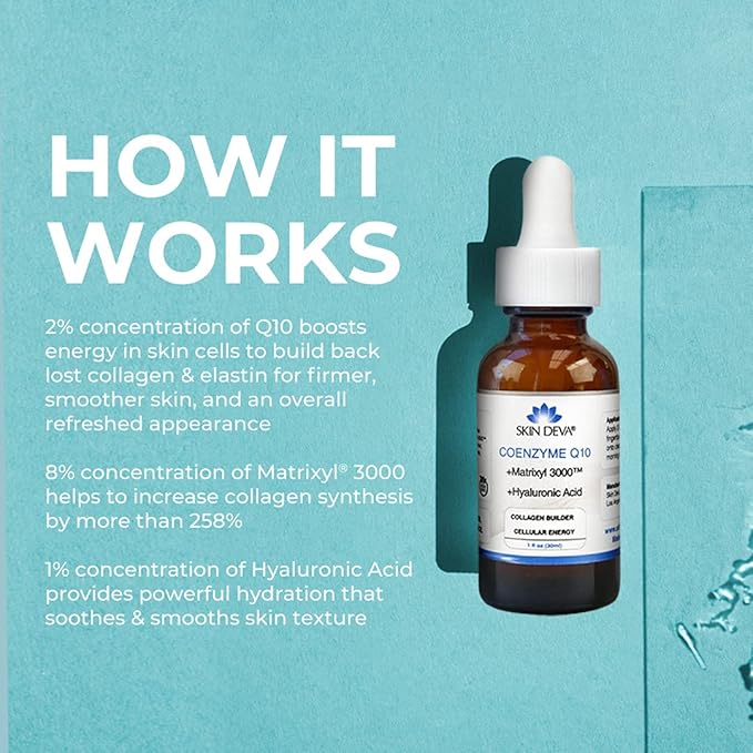 SKIN DEVA 1 fl oz COENZYME Q10 Anti Aging Serum Formula with Matrixyl 3000 and Hyaluronic Acid Serum Facial Serums, Anti Wrinkle Serum which Stimulates Collagen and Elastin Production
