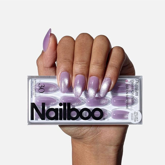 Nailboo Press On Nails, Salon-Quality Reusable Fake Nails for Fast DIY Manicure with Strong Hold Nail Glue for Press Ons, Nail File, & Alcohol Prep Pads, Queen Supreme