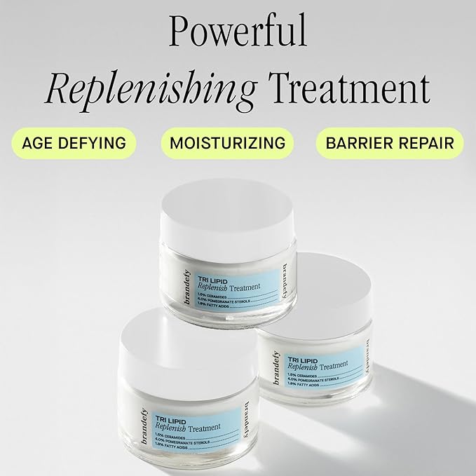 Brandefy Tri Lipid Replenish Treatment - 1.5% Ceramides, 4.0% Sterols, 1.8% Fatty Acids - Peptide Moisturizer, Hydrating Face Cream, Made in the USA (1.6 Oz)