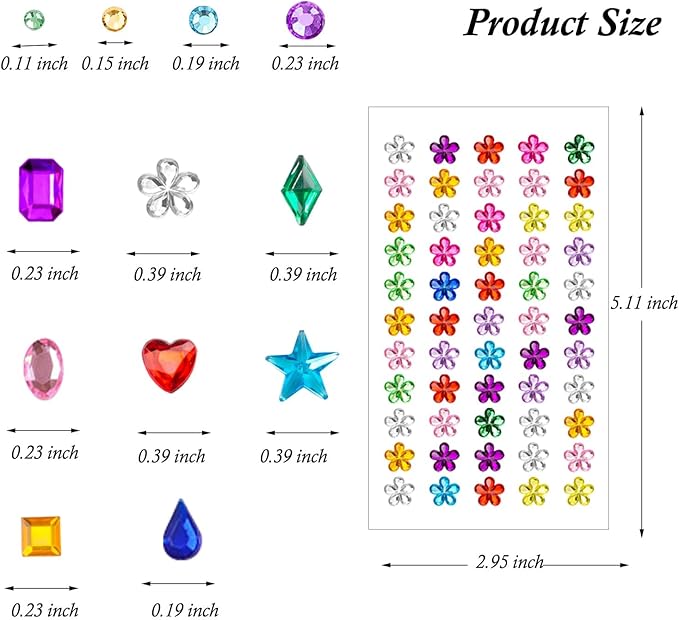10 Sheets Face Gems Jewels for Makeup Heart Rhinestones Stickers Self Adhesive Assorted Shapes Rhinestones for Christmas Crafts, Eye Body Gems Nail Art Festival Party Rave Accessories for Women