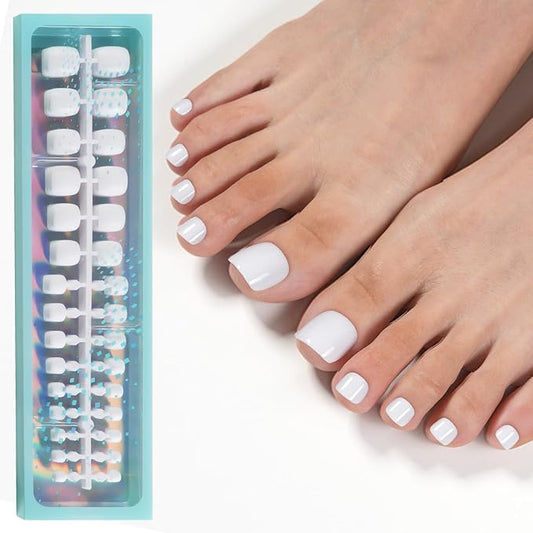 Vansiho Press on Toenails Short, White French Tips Toenail Press on Square for Women, Soft Gel Fake Toe Nails, Acrylic Nails Soak off Toe Nail Home DIY 15 Sizes