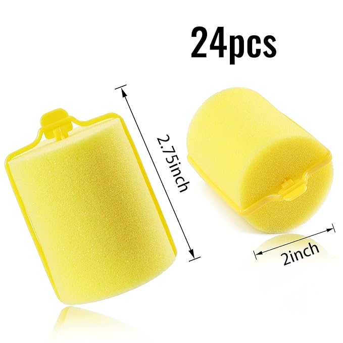 Jumbo Foam Sponge Hair Roller Soft Sleeping rollers Curvy Wavy Hairstyle Curling Hair Styling Tools 24 Pieces Use For Long Hair Short Hair Ladies And Children 2"X2.75"(yellow)
