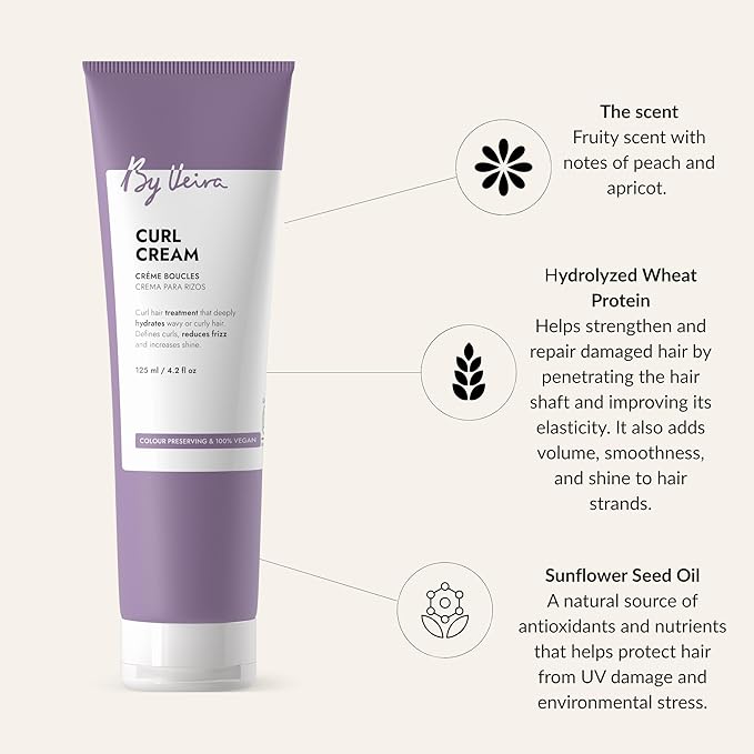 Curl Cream 4.2 Fl Oz, Gently Cleanses & Defines Curly Wavy Hair, Reduces frizz & Increases shine, Colour preserving & 100% vegan