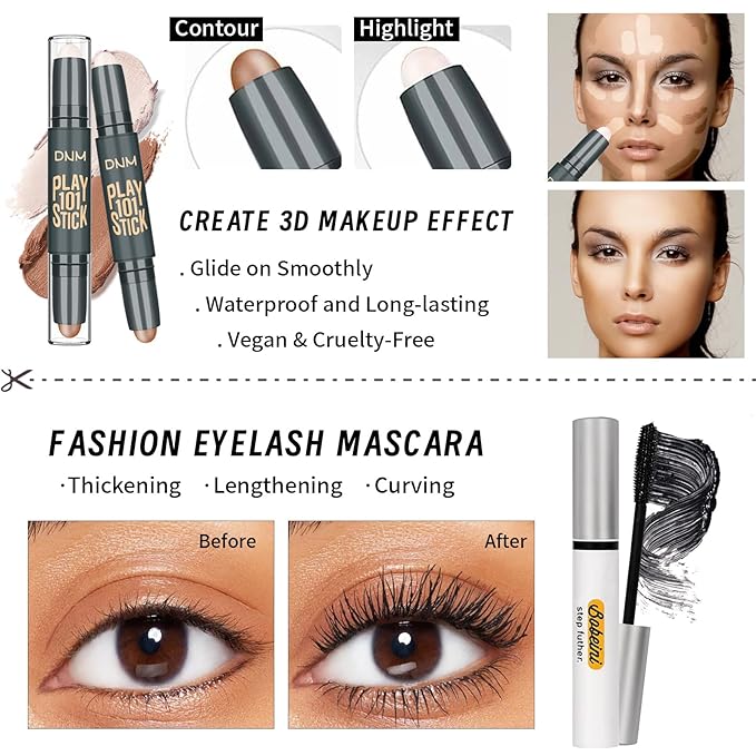 Makeup Set Kit for Women Girls Teens, Makeup Present Set, Includes 9 Color Eyeshadow, Counter Stick, Foundation, Eyebrow Pencil, Eyeliner, Mascara, Lip Gloss, 5Pcs Brushes, Sponge