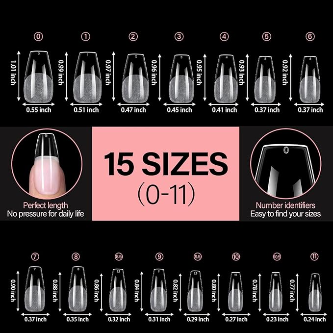 AILLSA Long Coffin Nail Tips - 240pcs Thickened Pre-shaped False Nail Tips Half Matte Nails Tips, Acrylic Fake Nails Extension for Home Salon DIY