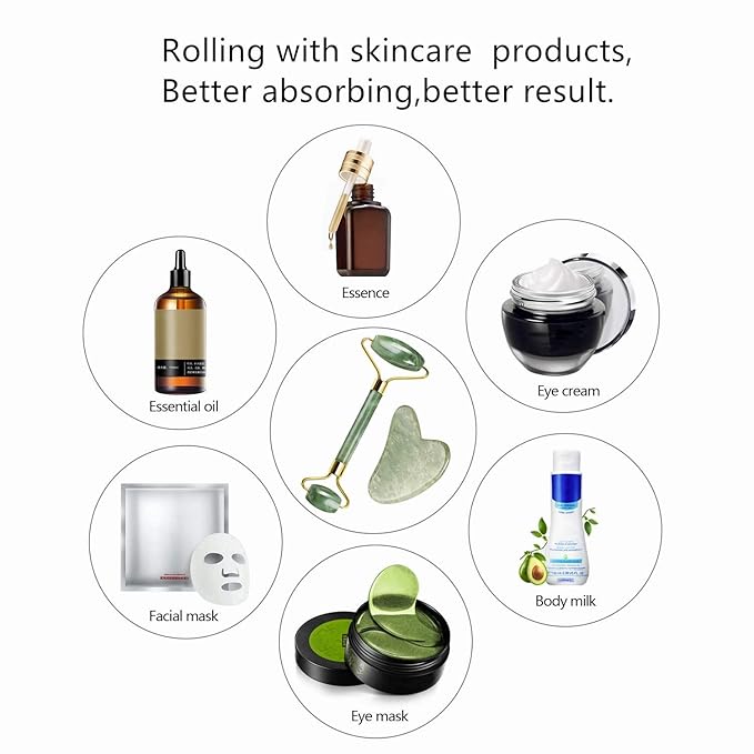 Ysrisny Gua Sha Facial Tools Jade Roller for Face - Facial Massage Tool for Anti Aging Wrinkles and Skin Rejuvenate -100% Natural Jade Stone for Face Eyes (Jade Roller+GUA SHA)