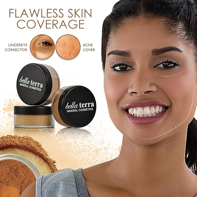 BellaTerra Cosmetics Mineral Powder Foundation – Café | Deep Neutral Shade | Matte Mineral Makeup for Even-Toned Complexion and Long-Lasting, Comfortable Wear 9g