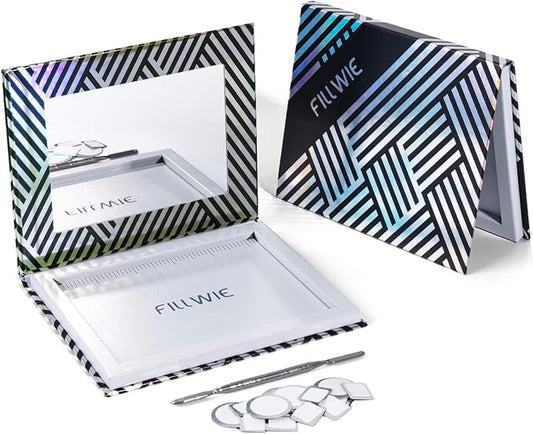 Empty Magnetic Makeup Palette with Mirror, Spatula, 20 Metal Stickers, Suitable for Eyeshadow Lipstick Blush Powder Highlighter and Contour, DIY Refillable, Holographic Stripes (Black, Medium)