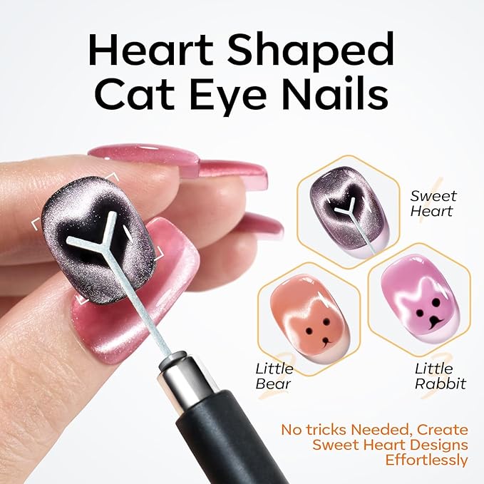 modelones Cat Eye Magnetic for Nails,15PCS Cat Eye Gel Nail Polish Magnet Tools Powerful Set Wand Magnet Summer Nail Polish Square Round Magnet Stick Diverse Glassy Cateye Effect