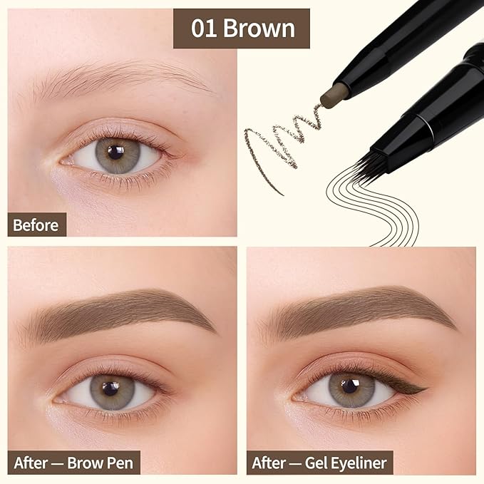 UCANBE 2-in-1 Eyebrow Pen & Gel Eyeliner Pencil – Microblading Eye Brow Pencil with Brow-Fection Angled Brush Tip + 1.5mm Ultra-Fine Eye Liner, Waterproof, Quick-Dry, Long Lasting (Brown)