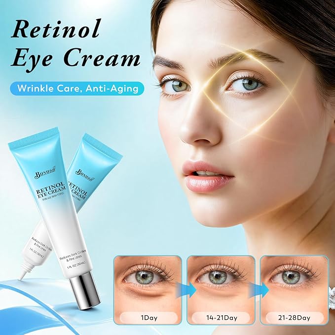 Retinol Eye Cream - Eye Cream for Dark Circles, Puffiness, Anti Aging, with Hyaluronic Acid, Peptides, Caffeine, Reduces Bags, Smooths Wrinkles & Fine Lines, Dark Circles Under Eye Treatment, 1 fl. oz