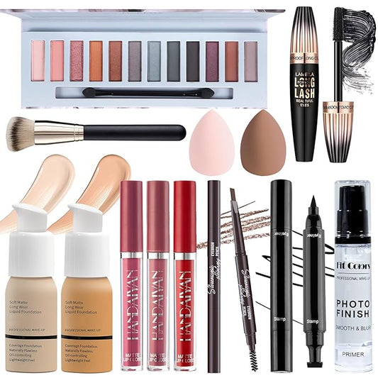 Makeup Set for Women Full Kit, Multipurpose Women’s Makeup Sets, Includes Eyeshadow Palette, Foundation Face Primer, Liquid Lipstick, Eyebrow Pencil Eyeliner Mascara, Makeup Brush
